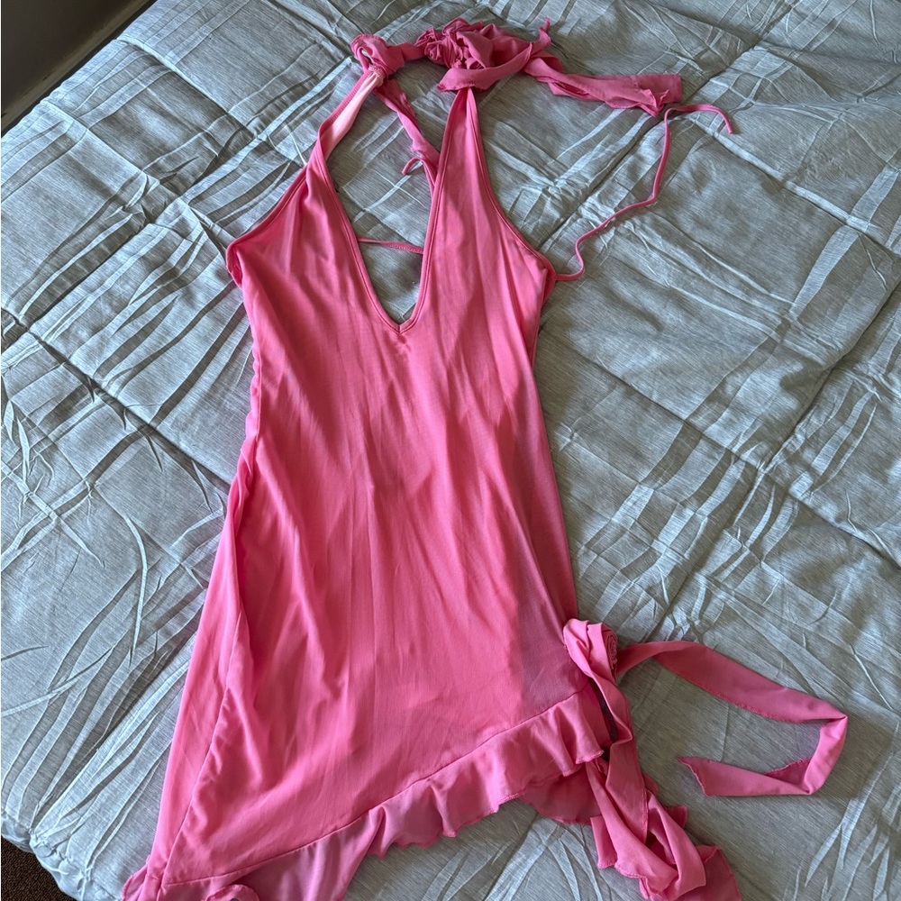 Lola Pink Mesh Ruffle Mini Dress - Picture 2 of 12